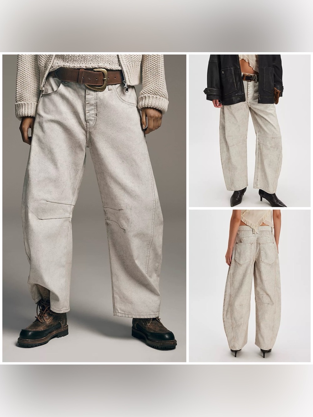NWT Free People We The Free Good Luck Coated Barrel Jeans - white lightning - 28